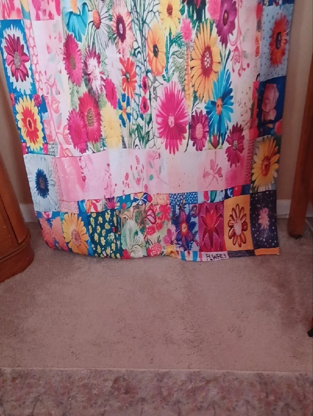 Boho Vibrant Floral Heart Curtain Panel in Pink, Blue, Yellow